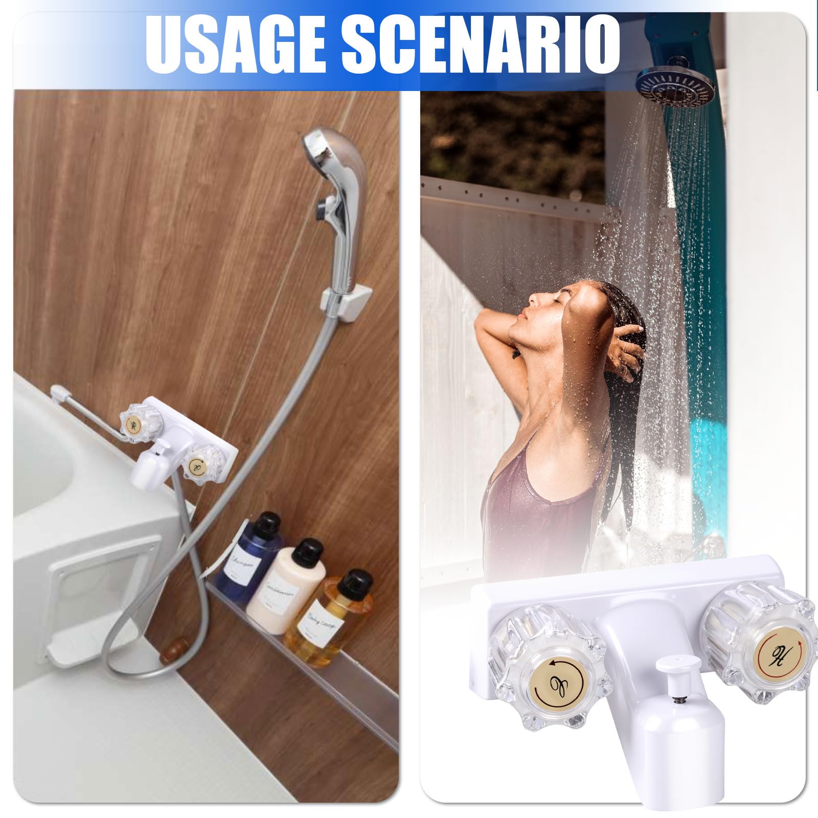 RV Shower Faucet 4" Valve Diverter Hot/Cold Dual Handles For Bathroom