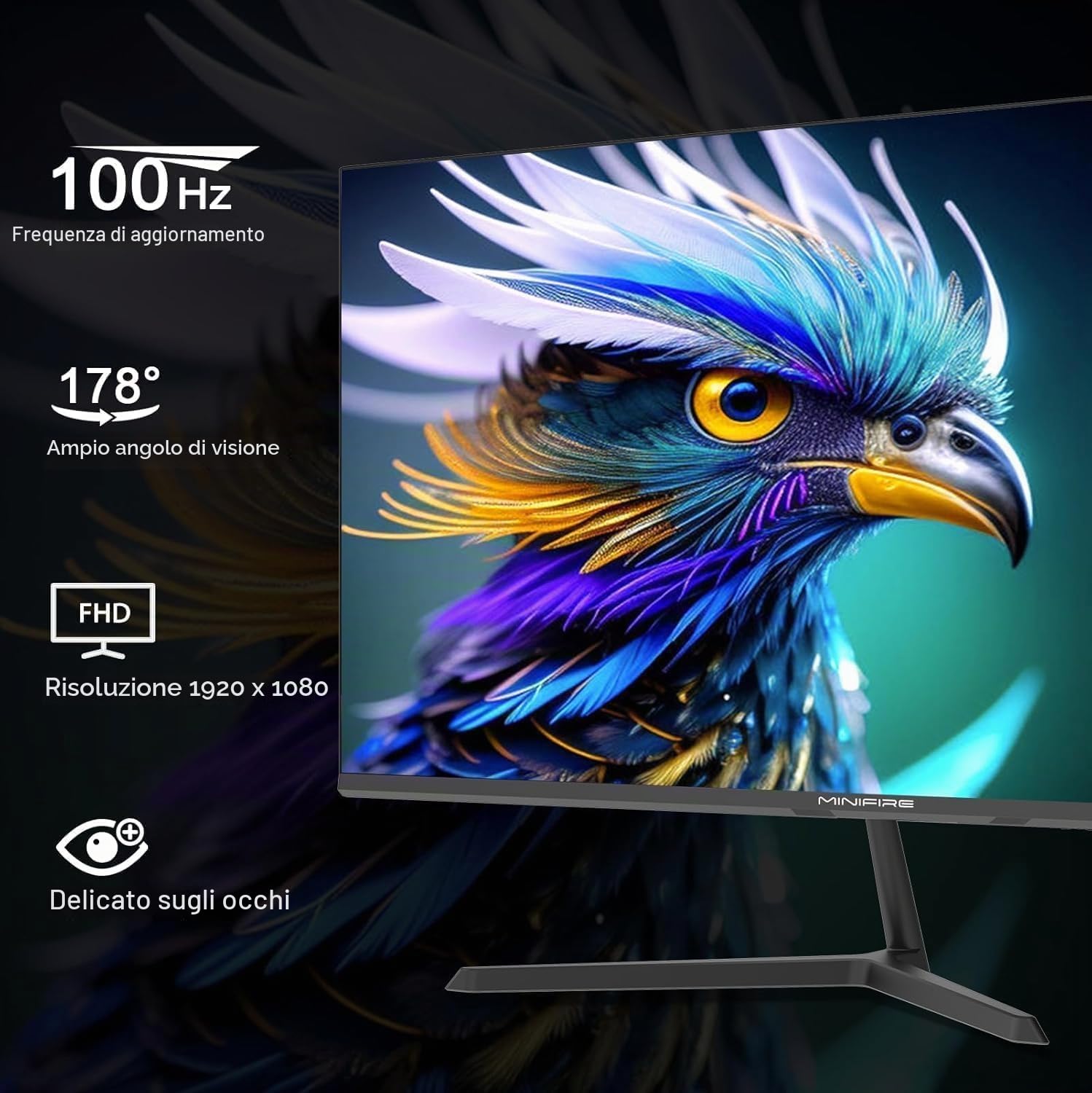 Minifire Monitor 27 pollici, 100 Hz, USB-C,FreeSync, pannello IPS, schermo PC Full HD, 1080p con porte HDMI (MF27X3AL)