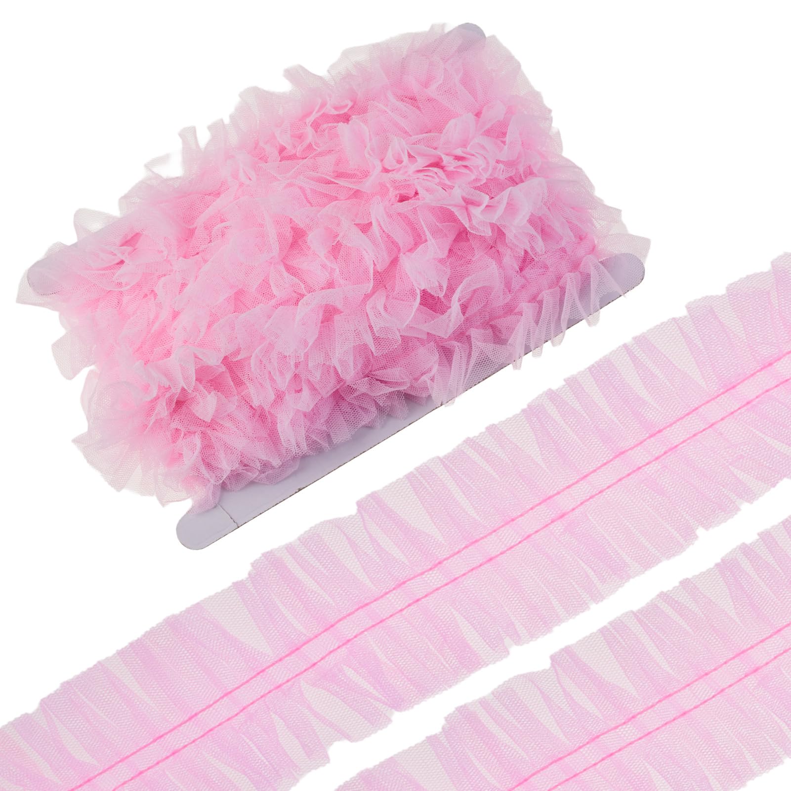letsinstyle 10 Yards Pink Pleated Lace Trim Ribbon, 6cm Ruffle Organza Edge Trim Ribbon, Ruffled Pleated Lace Trims Ribbons Sewing for Wedding Dress Clothes Decorations