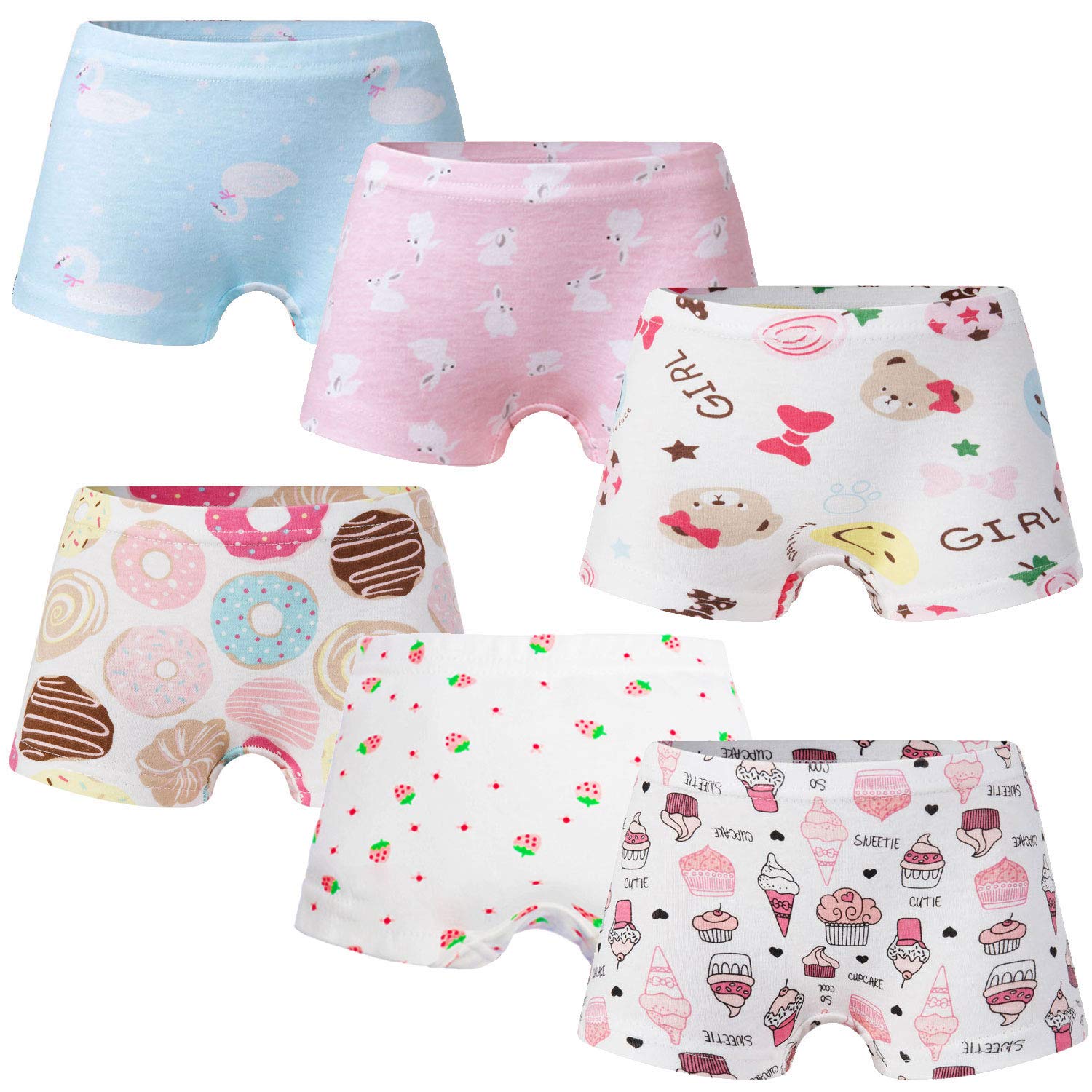 Girls' Panties Boyshort Briefs 6 Pack Soft 100% Cotton Underwear Toddler Undies for Girls-PJ01-M