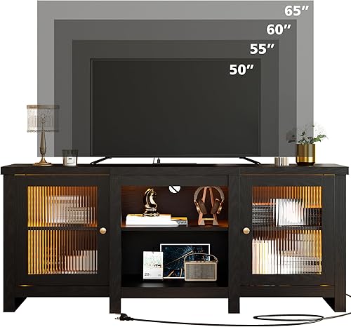 Miniatura 7 de IRONCK Soporte de TV para TV de 65 pulgadas, centro de entretenimiento con toma de corriente y luz LED, gabinete de consola de TV para sala de