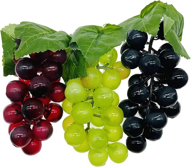 Woohome Artificial Grapes Set, 3 Pack Simulation Grapes Decorative Grapes Hanging Ornaments for Wedding Party Home Decoration Photo Props