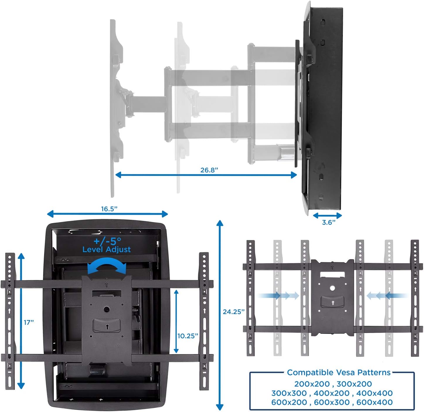 Mount-It! Recessed TV Wall Mount, Articulating Full Motion in-Wall TV Bracket for Flush Installation, 27 Inch Extended Arm Fits Screen Sizes 32, 37, 40, 42, 47, 50, 55, 60, 65, 70 inch, Up to 175 lbs