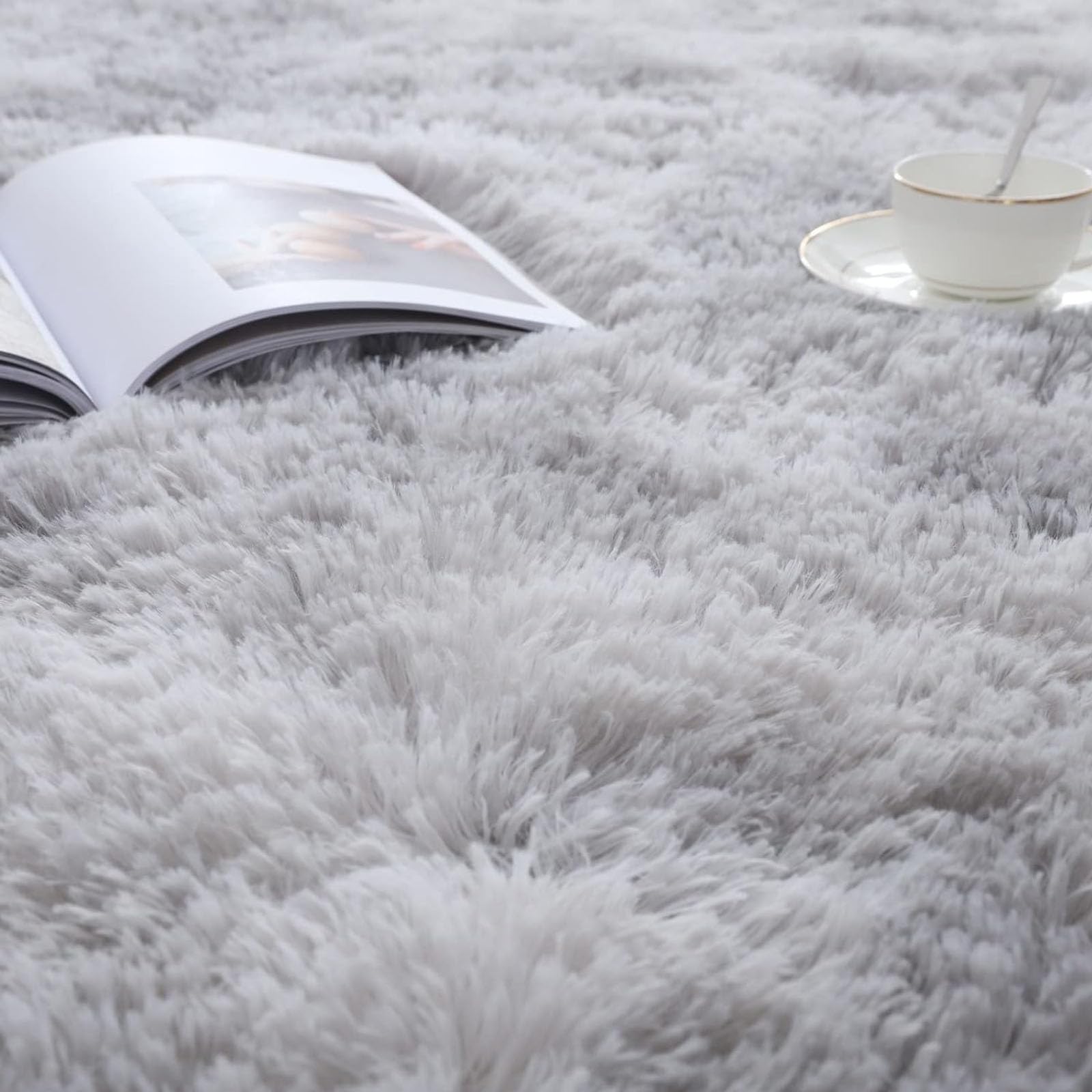 Flauschiger Hochflor Teppich 130 x 300 cm Hochflor Langflor Weich Modern Unifarben Flauschig Teppich Wohnzimmer für Wohnzimmer Schlafzimmer Flur, Hellgrau