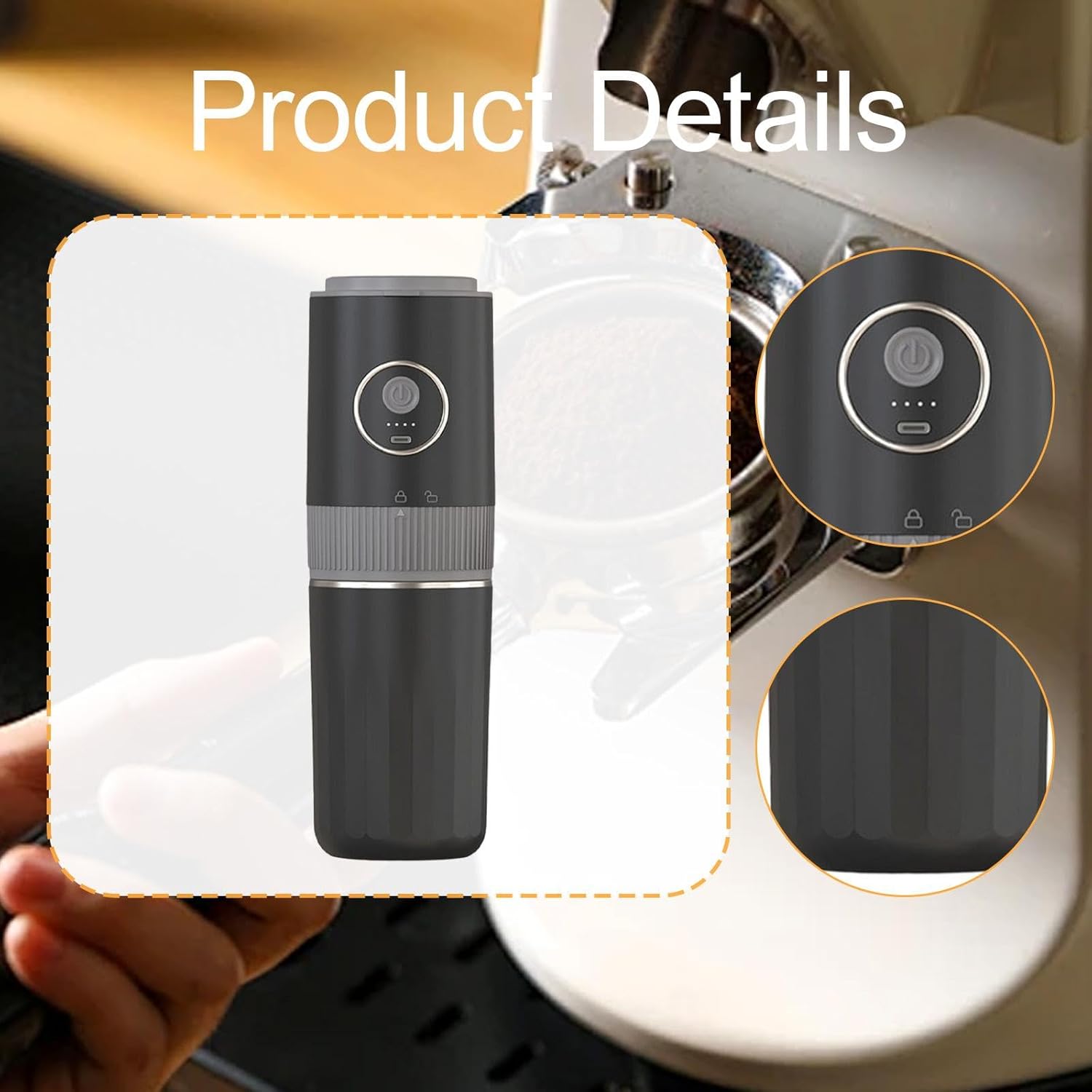 Portable Pour Over Coffee Maker Electric Convenient Reusable Grind for Camping, Black