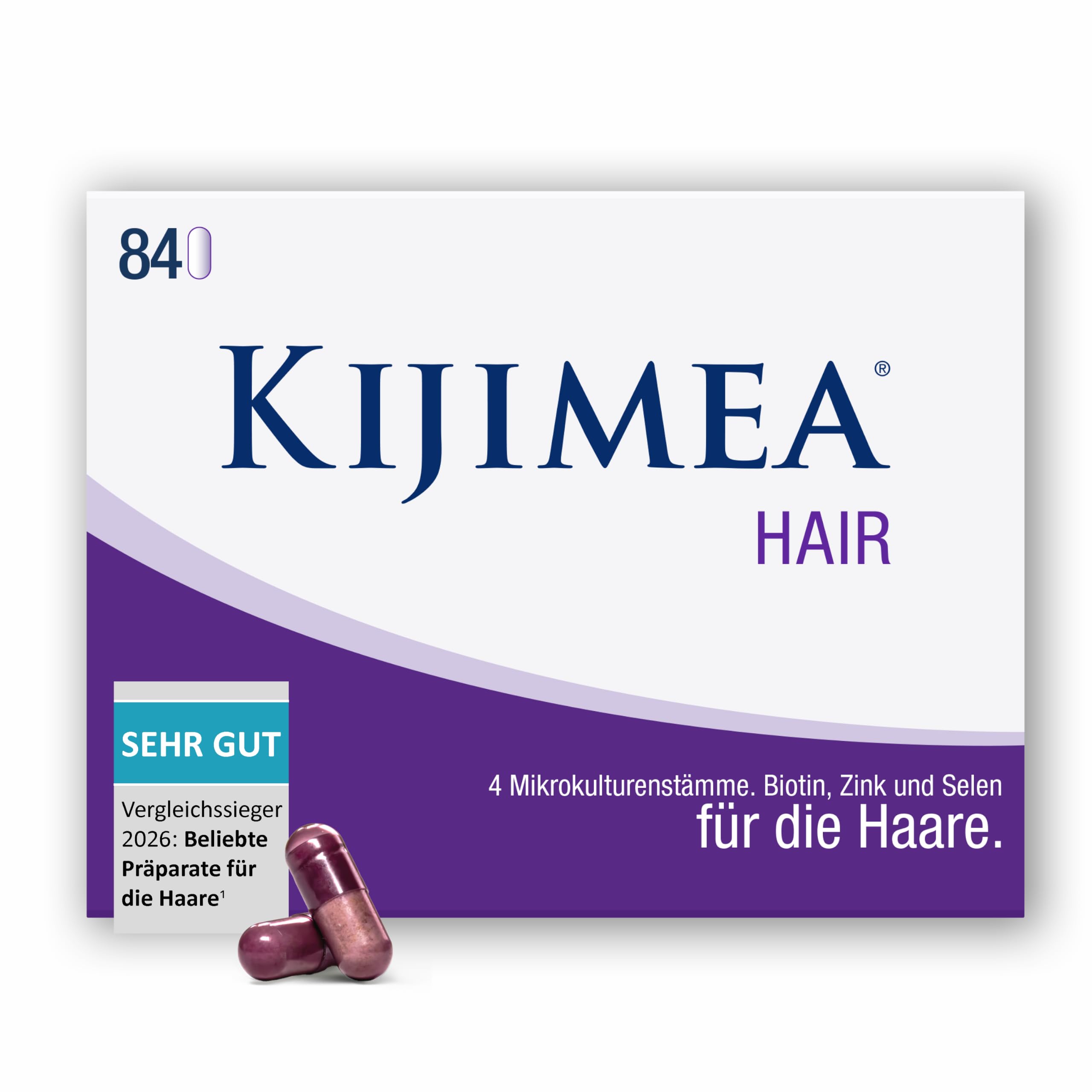 Kijimea® Hair - Wertvolle Mikronährstoffe für die Haare | Mit Vitamin B7, Zink, Selen sowie den Aminosäuren L-Methionin & L-Cystein und 4 spezifisch ausgewählten Mikrokulturenstämmen - 84 Kapseln