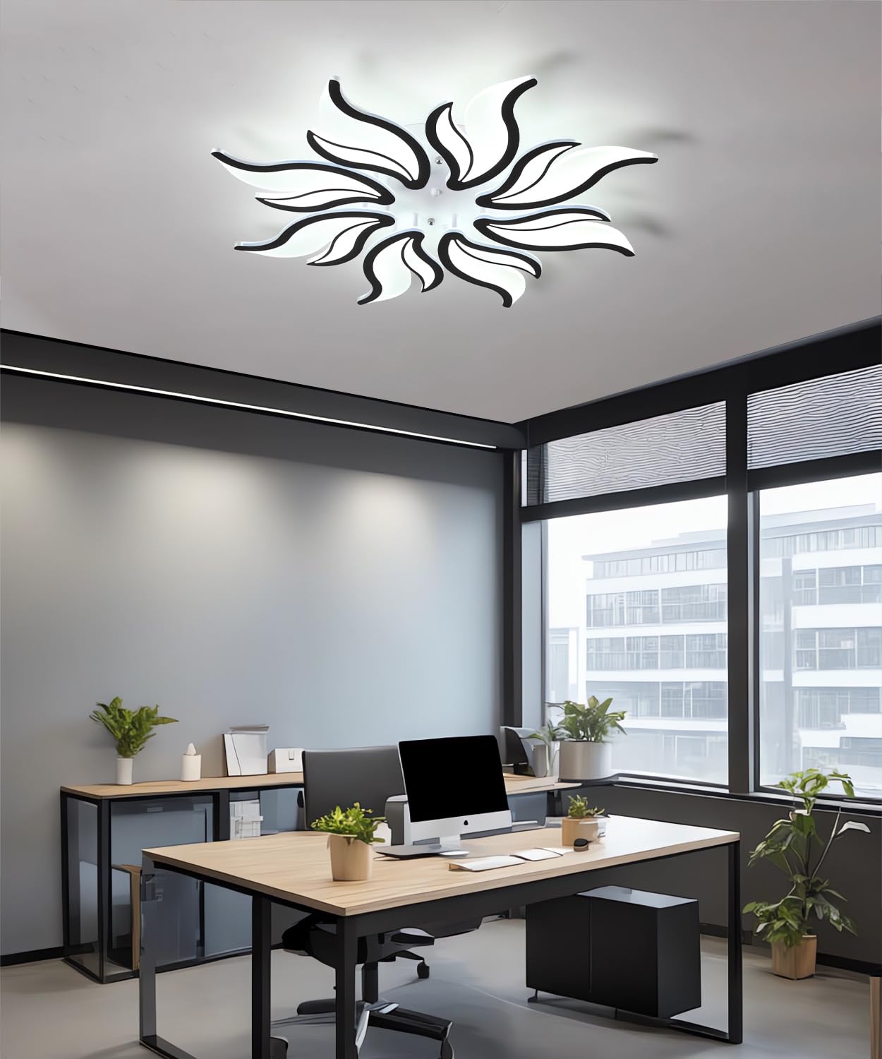 Moderna plafoniera a LED Lampada da soffitto dimmerabile per soggiorno con telecomando Lampadario 58W 6500K Plafoniere a forma di fiore per camera da letto sala da pranzo ufficio (Nero, 8 teste)