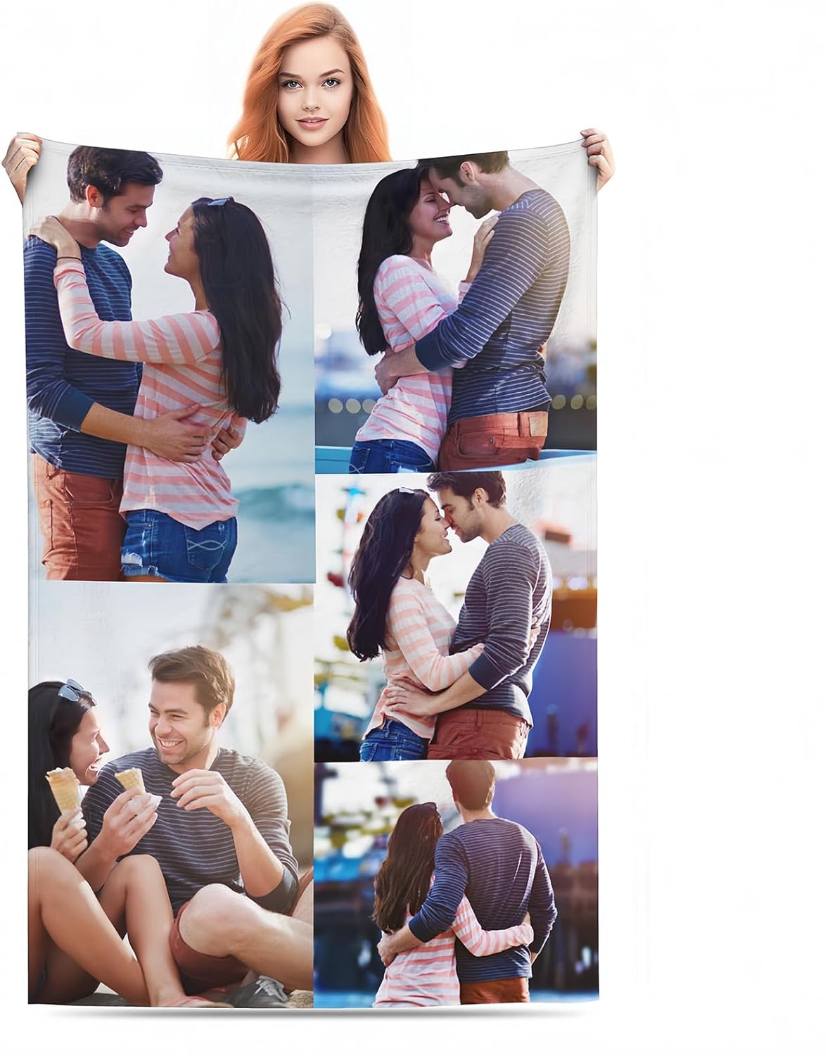 Custom Blanket with Picture,Personalised Photo Fleece Blanket,Customised Picture Memory Gift for Wife Husband Couples-5Photo,180×200cm