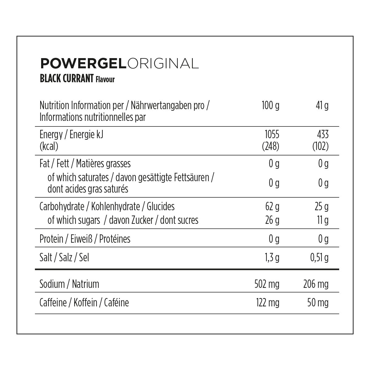 Powerbar PowerGel Original 41 g Beutel X 24 Gele - Schwarze Johannisbeere + Koffein