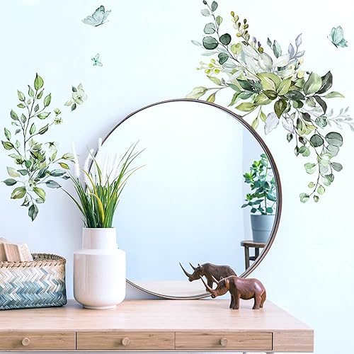 Miniatura 5 de Kingarch Calcomanías de pared de hojas de acuarela para despegar y pegar, calcomanías de pared extraíbles y murales de plantas, flores, decoración