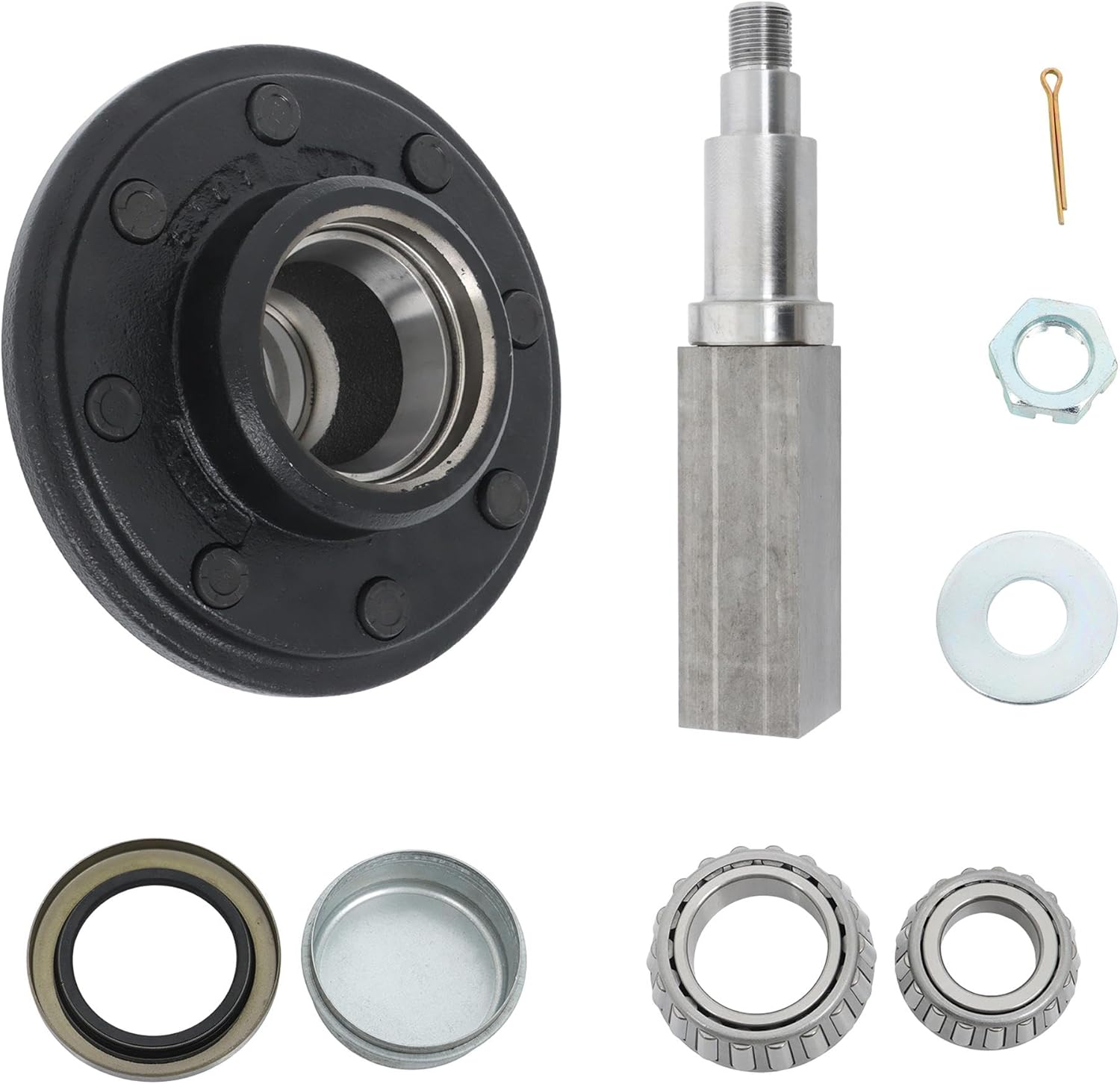 8-Bolt on 6.5 Inch Trailer Hub and Square #42 Spindle with 25580 14125A Bearings