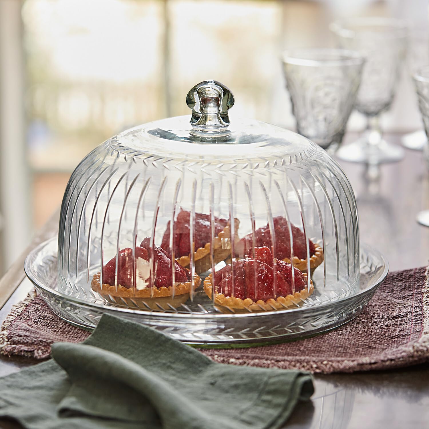 LOBERON Cloche en verre avec plateau Layla - verre - H/D env. 21/30 cm - transparent, transparent