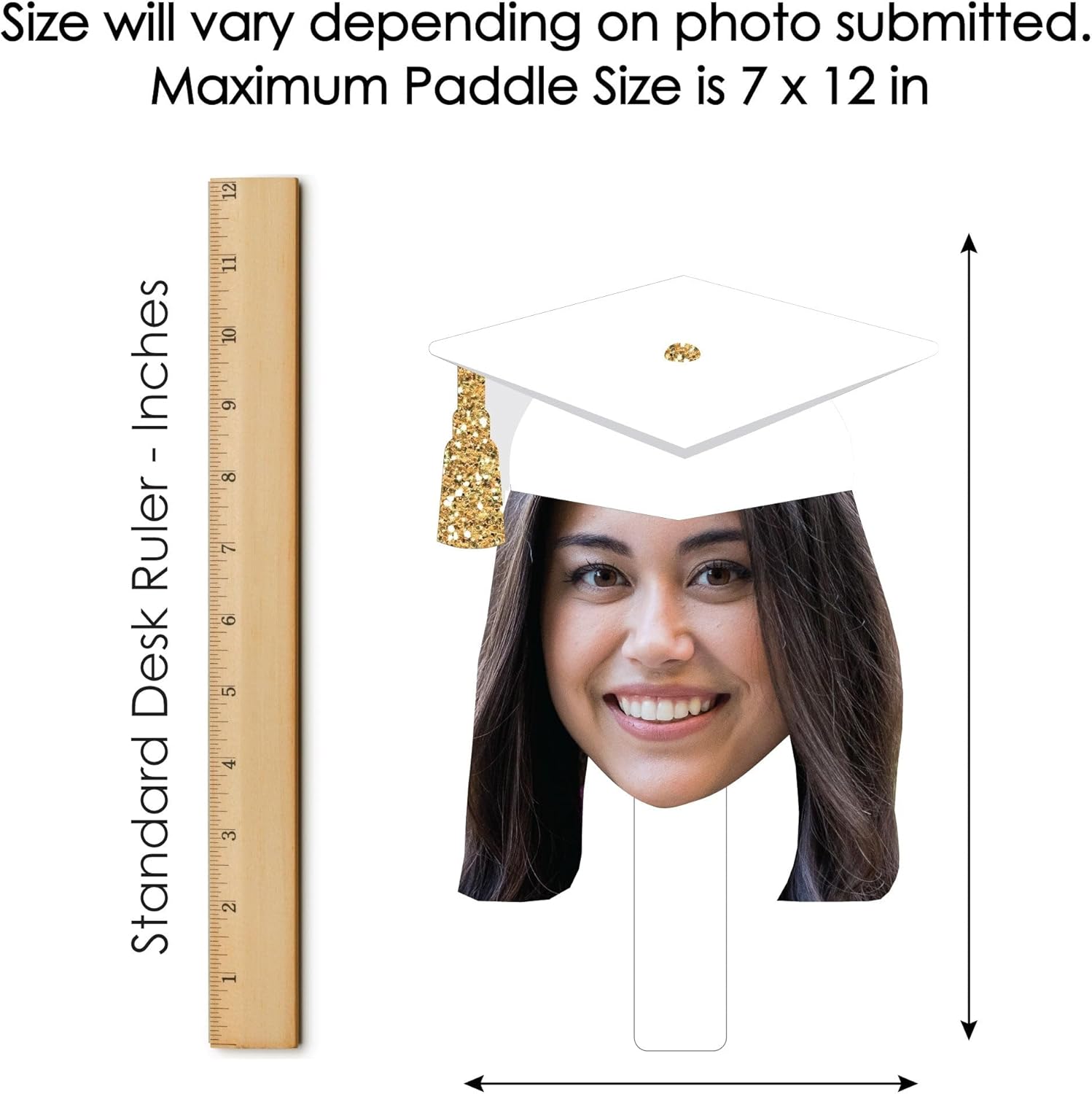 Big Dot of Happiness Personalized White and Gold Grad Cap Fun Face Cutout Paddles, Custom Graduation Photo with Handles, Head on Stick, Party Photo Booth and Fan Props, Upload 1 Photo, Set of 6