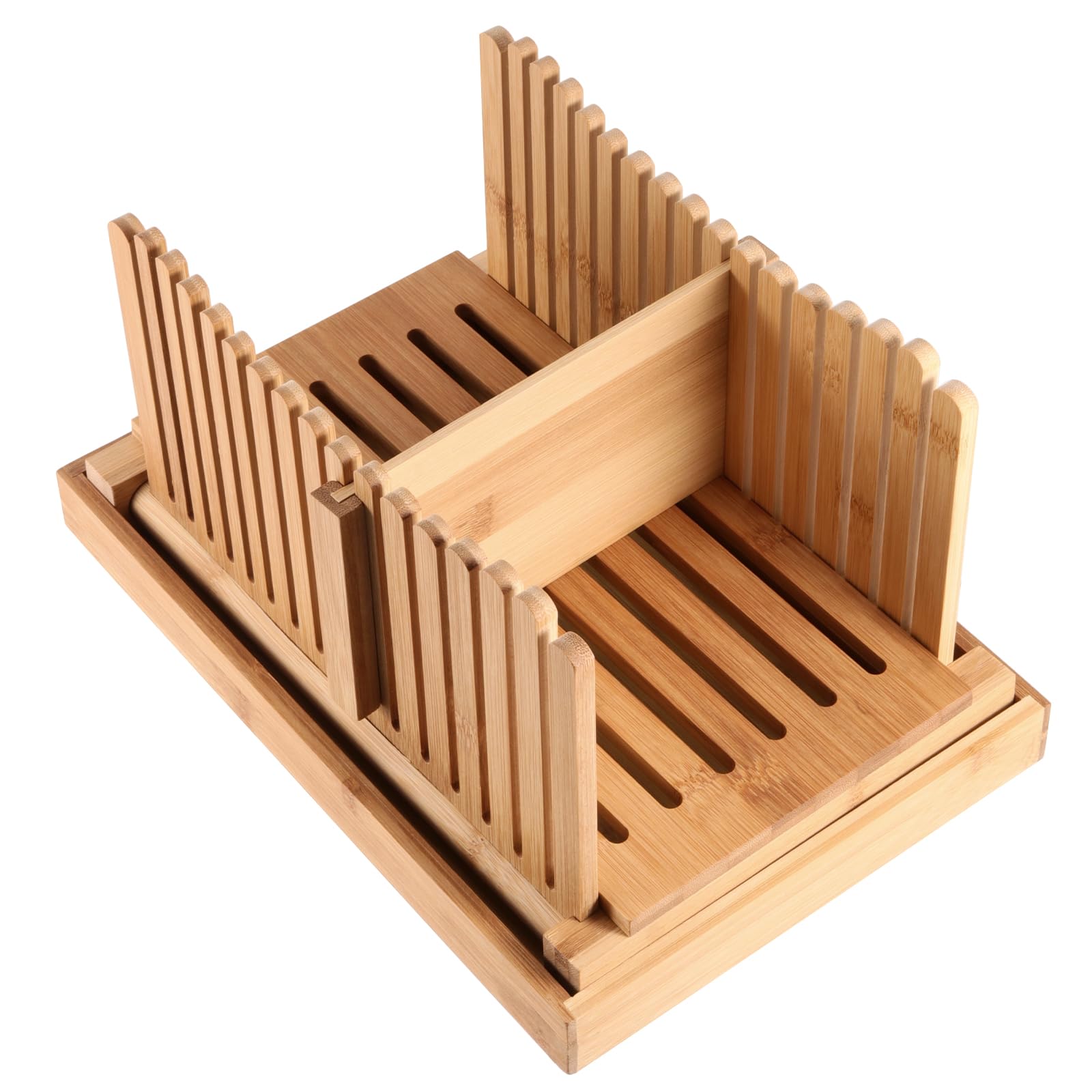 Trancheuse à pain en bambou, guide de tranchage de pain réglable, guide de tranchage de pain pliable avec plateau miettes, trancheuse à pain en bois pour pain fait maison, 31,7 x 23,7 x 19 cm