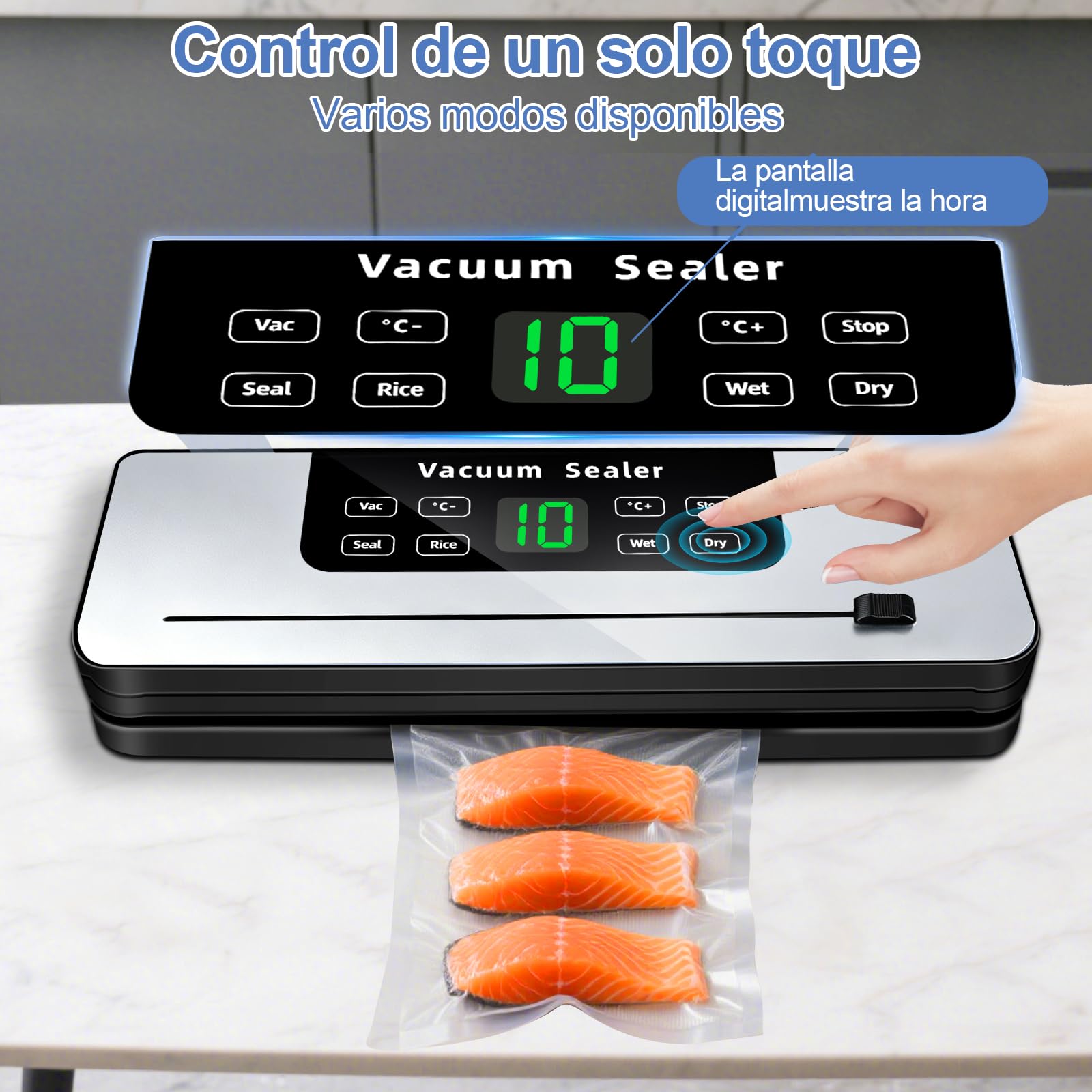7 in 1 Maquina vacio alimentos, Automático seco que mojado envasadora al vacio, Embasadoras vacio alimentos domestica con Cuchillo de corte, Vacuum Sealer con Tubo de Vacío con 20 bolsas envasar