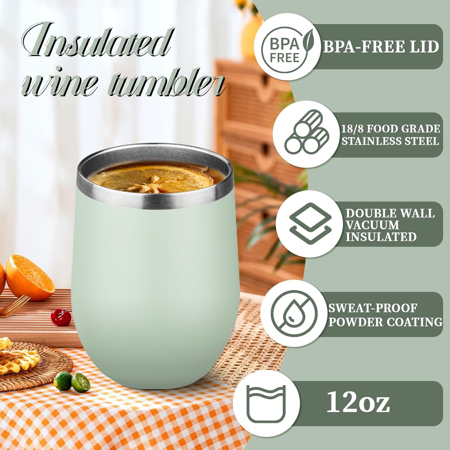 12oz Stemless Wine Tumbler with Lid Double Wall Insulated Wine Cup Stainless Steel Glasses Tumbler with Straw Insulated cocktail Tumbler Coffee Mug for Hot and Cold Beverages (Multicolor-6,4Pack) - Image 5