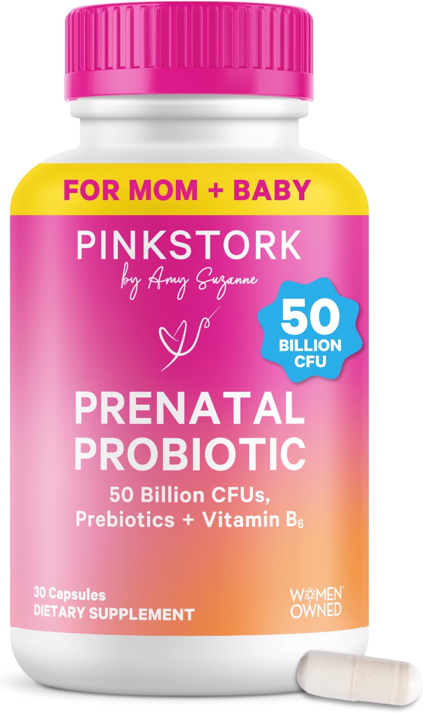 - Pink Stork Prenatal Probiotic for Women with 50 Billion CFU | Vitamin B6 & Prebiotics | Pregnancy Probiotics for Morning Sickness | Digestive, Immune, & Gut Health | Vegan & Gluten-Free | 30 Capsules
