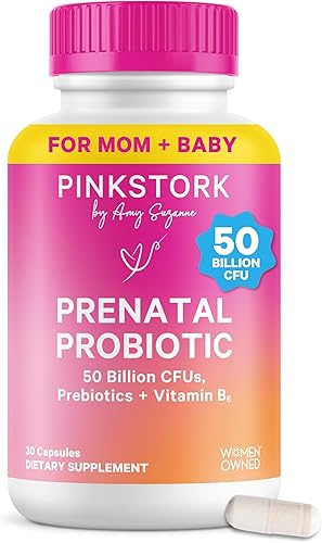 Pink Stork Probiótico prenatal probiótico prenatal de vitaminas para mujeres, alivio de las enfermedades matutinas, salud inmunológica + salud