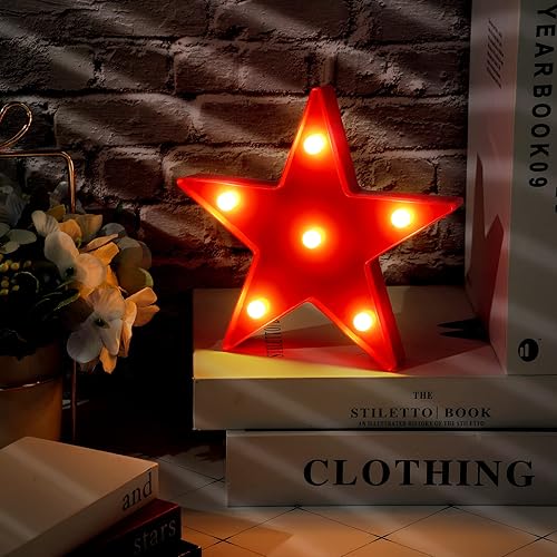 Miniatura 2 de Jutom 4 piezas de luces de noche de estrella LED de plástico en forma de estrella letrero iluminado marquesina lámpara de escritorio para regalo rojo