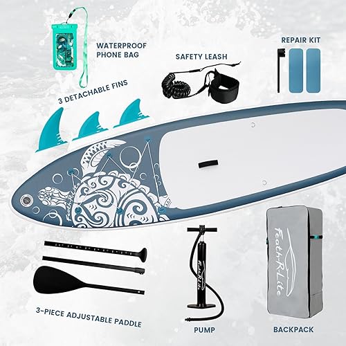 Miniatura 9 de FEATH-R-LITE Tabla de remo inflable de 10 pies 5 pulgadas  11 pies 6 pulgadas con accesorios inflables de remo para remo aletas paleta ajustable