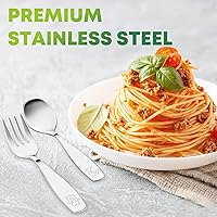 Vista 5 de Juego de cubiertos de acero inoxidable para niños de 8 piezas, 4 tenedores y 4 cucharas, bonitos juegos de cubiertos para niños con pulido