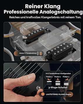 Donner HUSH X PRO Electric Guitar Kit - Intelligent Travel Guitar with Dozens of Preset Combinations 7 Tone Sim Options Midnight Glow