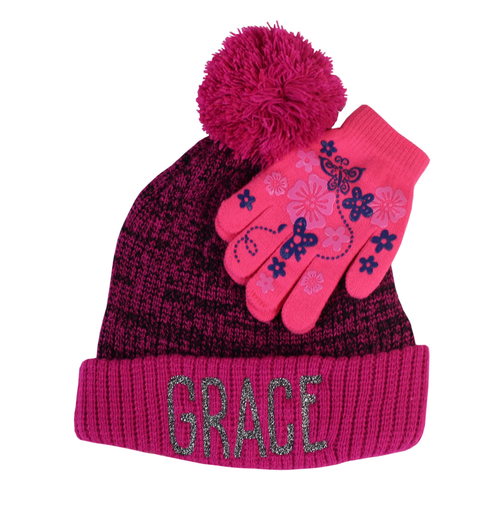 TeddyTs Personalised Bobble Hat & Glove Set (Pink)