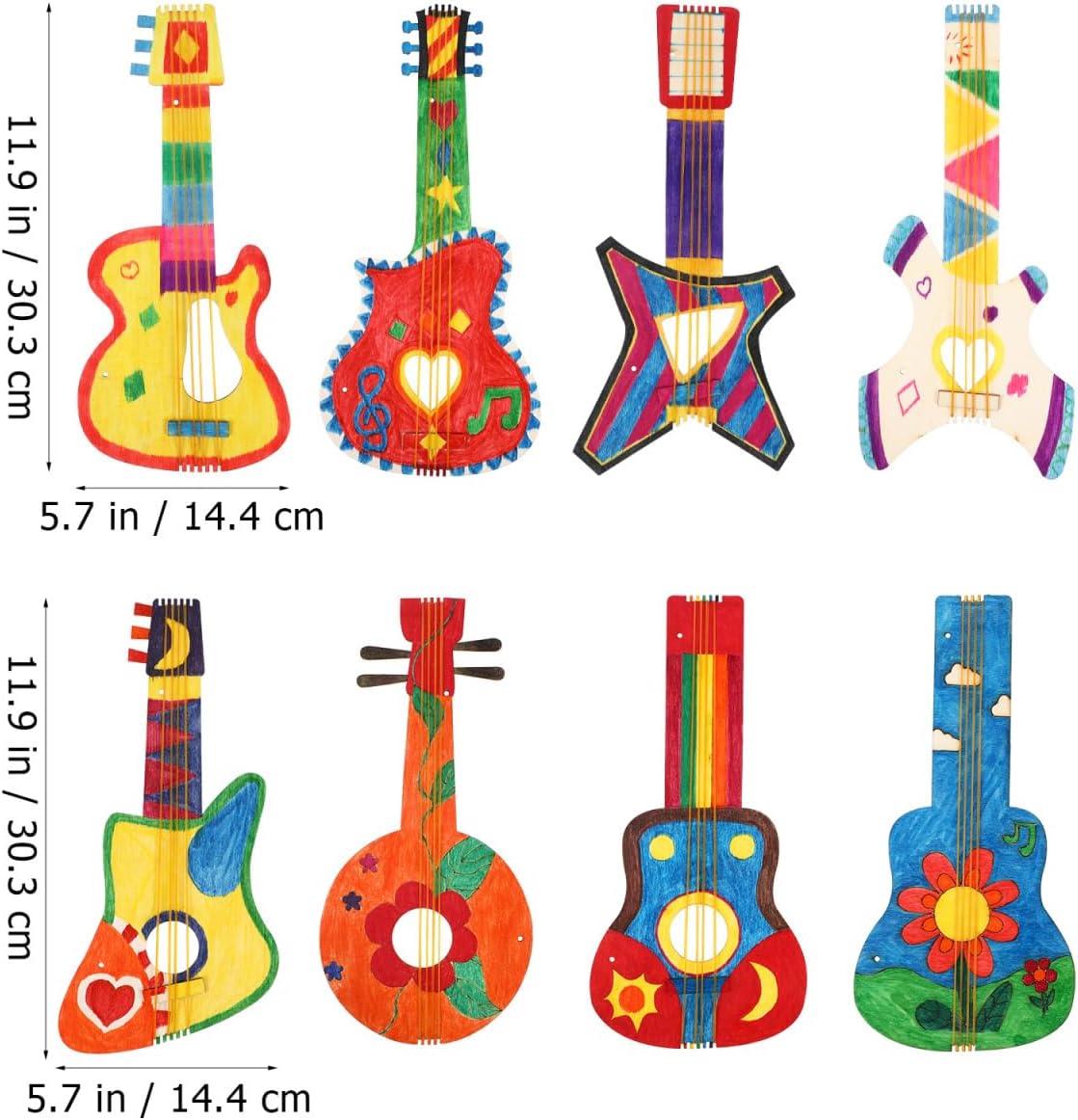 Toyvian Unfinished Wooden Guitar Cutouts, 8Pcs 12x6inch Large Blank Wood Shapes for Painting and DIY Arts Musical Theme Wall Decor and Craft Projects