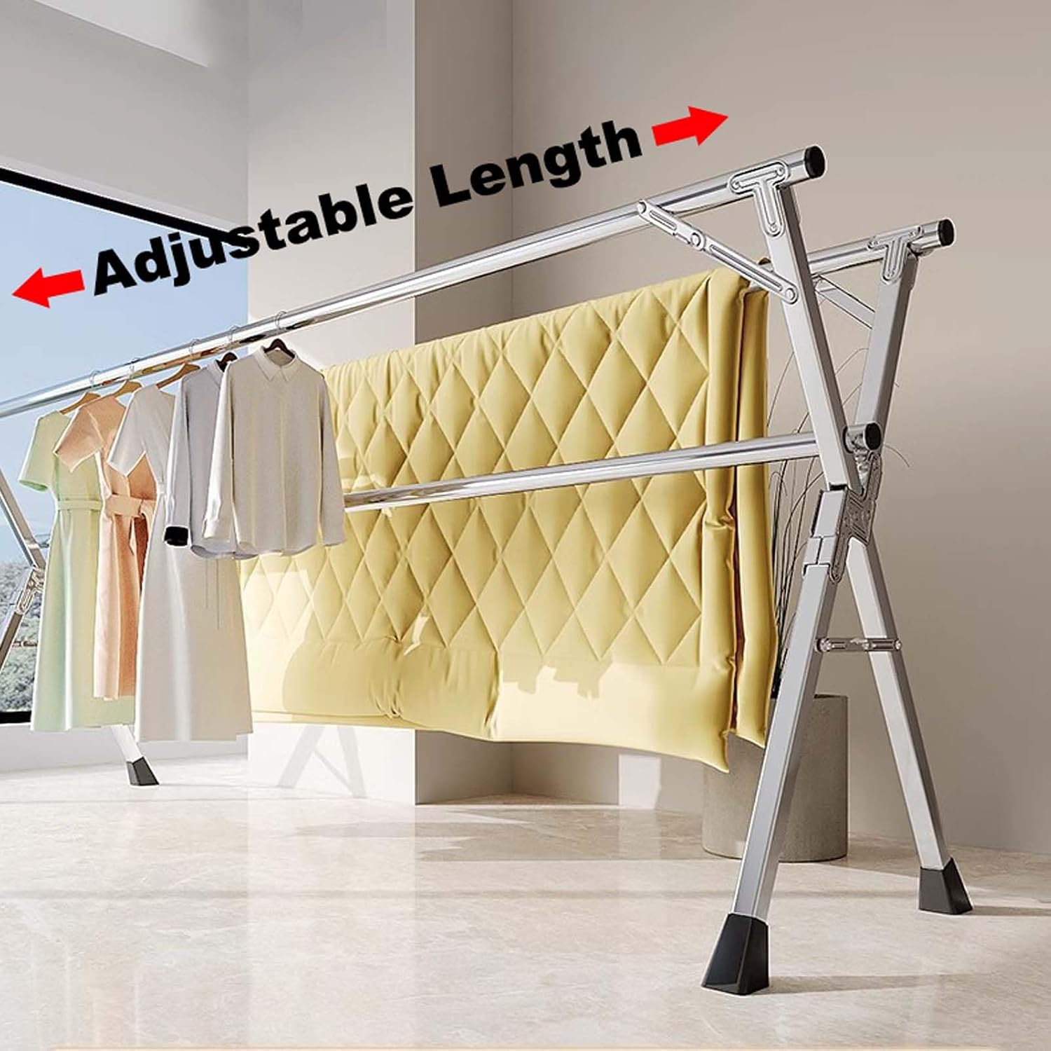 Heavy-Duty Stainless Steel Laundry Drying Rack - Collapsible & Portable Clothes Airer with 20 Windproof Hooks, Rust-Resistant Free-Standing Stand for Efficient Clothes D