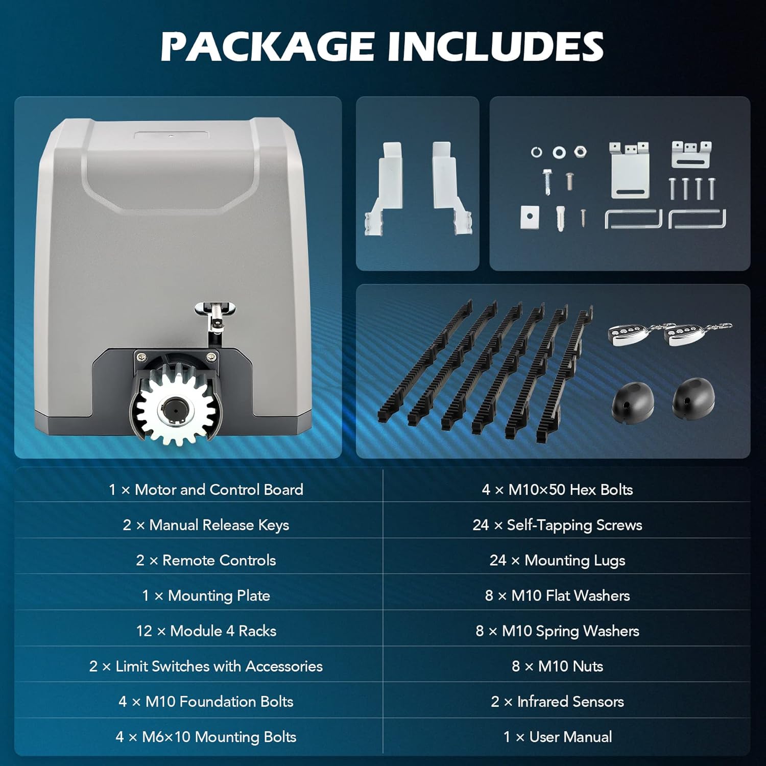 CO-Z Sliding Gate Opener Package Contents