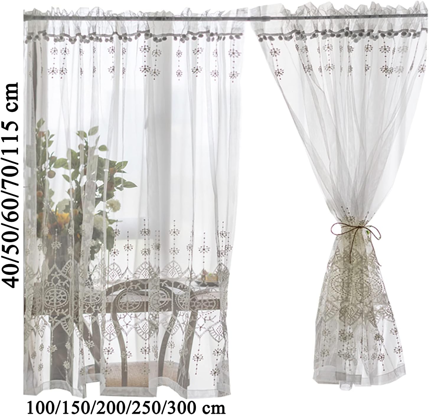 Kitchen Curtains,Pair Semi Transparent White Short Curtains,Voile Tier Curtains with Pole Pocket,Valance Coffee Curtains,Country Style Bistro Curtain for Modern Living Room Bedroom Kitchen