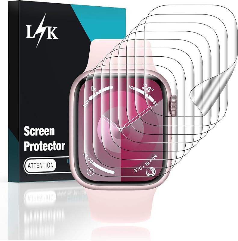LK LϟK [paquete de 8] para Apple Watch Series 9/8/7 Protector de pantalla de 41 mm | Autorreparable [Película de TPU flexible mejorada] Antiarañazos [Sin burbujas] Película HD transparente sensible al tacto para iWatch S9/8/7 41 mm