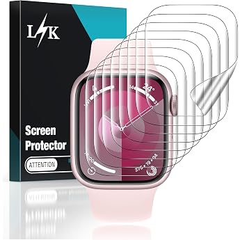 L K Pack of 8 Screen Protectors for Apple Watch Series 9/8/7 41 mm Film - Bubble-Free Scratch-Resistant Anti-Dust HD Clear Self-Healing Flexible TPU Screen Protector for iWatch 41 mm S9