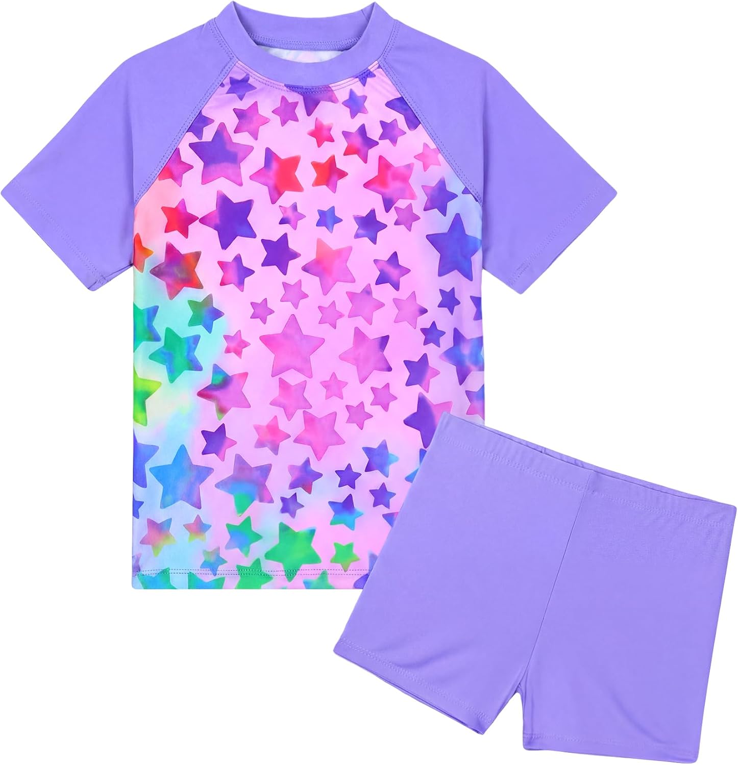 Girls Bathing Suits Rainbow Stars Swimsuits Size 7-8 Years Old Light Purple Swimwear with Bottom