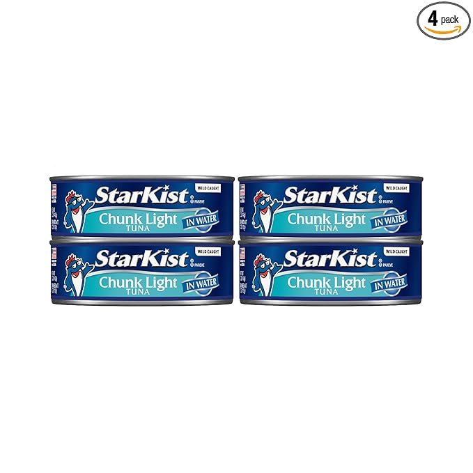 StarKist Chunk Light Tuna in Water, 5 oz (4 Pack) Canned Tuna Fish, Wild Caught, Gluten Free, Ready to Eat, Perfect for Salads, Keto Meals and Snacks, with 20g Protein & 90 Calories Per Serving