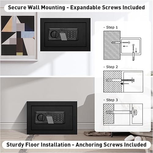 Miniatura 6 de TOTOY Caja de seguridad personal pequeña de 0.5 pies cúbicos con sensor de luz, teclado electrónico de seguridad, construcción de acero oculta con