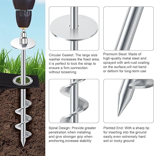 Miniatura 59 de Eurmax Juego de 4 estacas para trampolín de Estados Unidos, con forma de sacacorchos, juego de anclaje de acero con gancho en T para trampolines