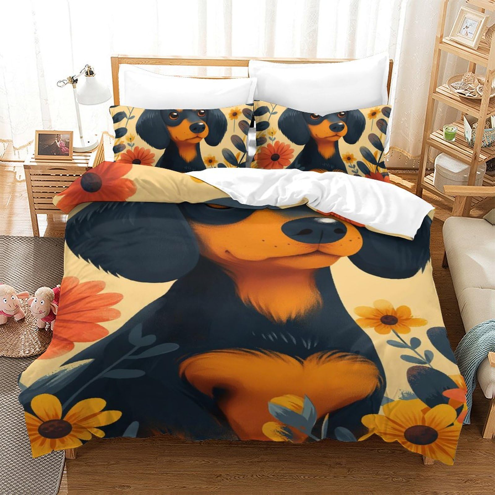 Housse de couette Teckel avec fermeture éclair pour lit simple 140x200