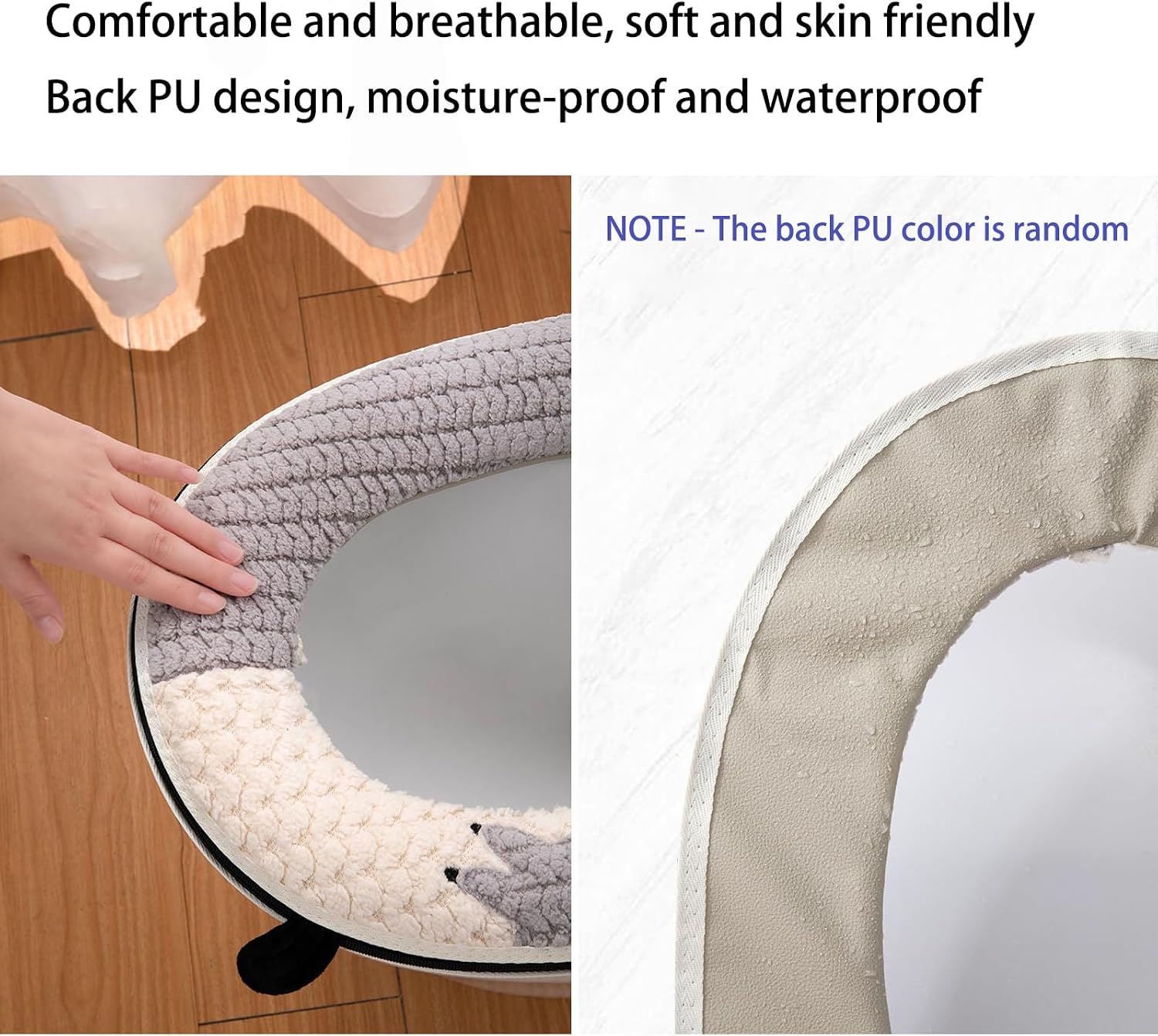 Warm Toilet Seat Cover and Toilet Lid Cover for Bathroom (Grey)
