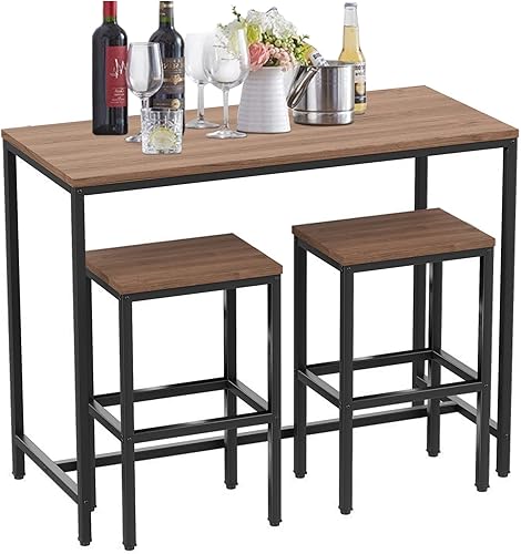 Miniatura 9 de Aklaus Juego de mesa de bar y sillas de 44 pulgadas, juego de mesa de bar con 2 taburetes, juego de mesa de desayuno de cocina de 3 piezas para sala