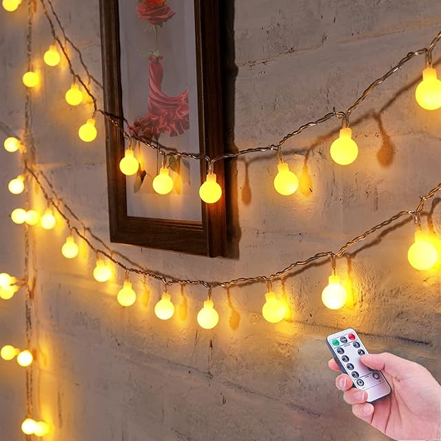 LED Fairy Lights Battery Operated, String Lights Powered Remote & Time 50Leds 8 Modes Photo Clips Globe Lights for Indoor Outdoor Garden Patio Gazebo Balcony Bedroom Christmas Wedding (Warm White)
