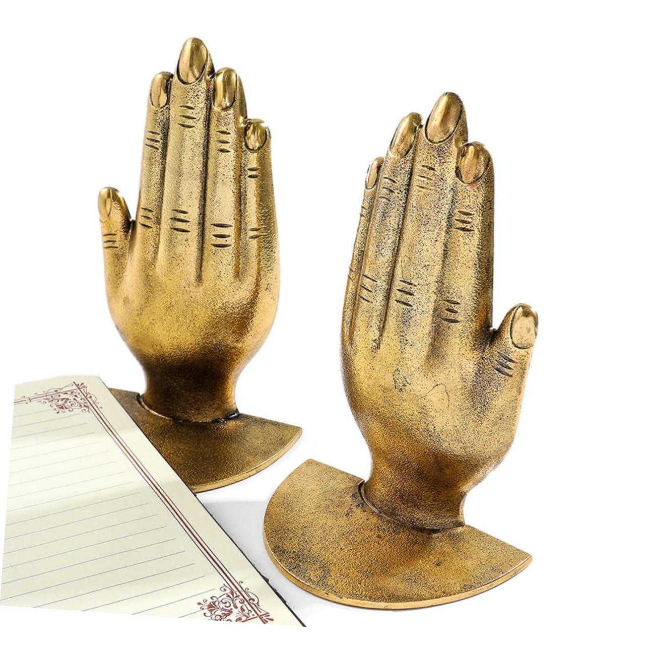 Garneck Fermalibri Decorativi in Ferro Oro, Mani in Preghiera, per Mensola e Scrivania, Organizzano i Libri e Impediscono Cadute, Stile Semplice