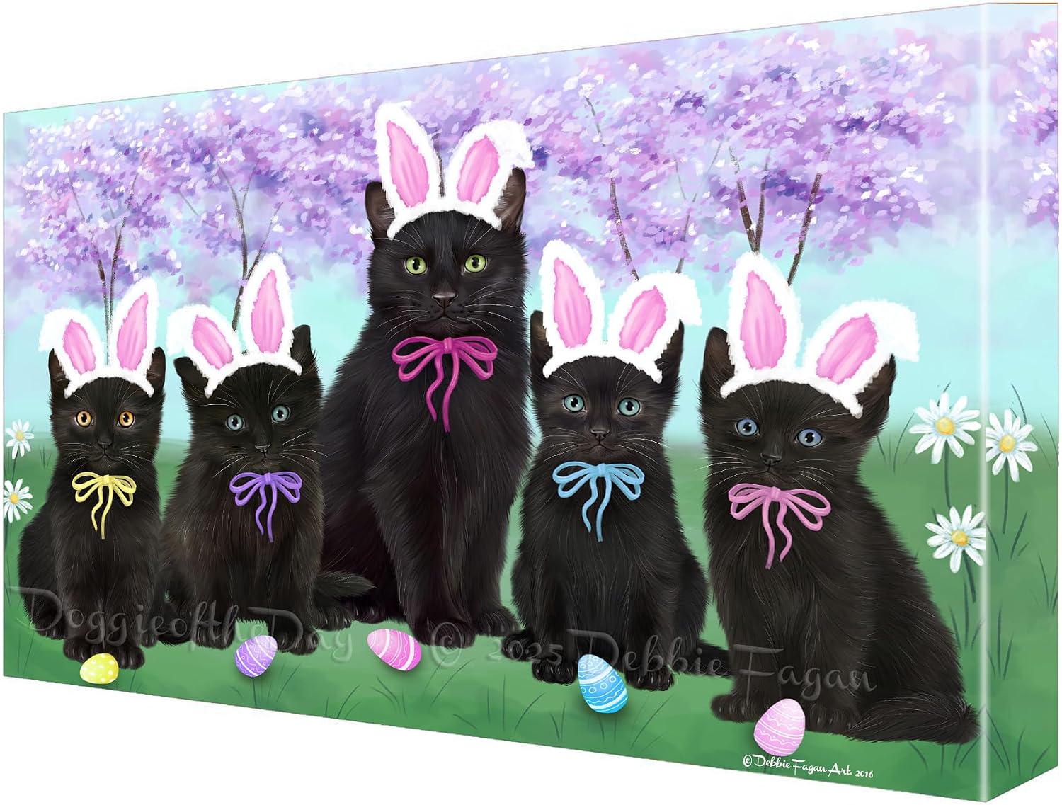 Doggie of the Day Easter Family with Black Cats Canvas Wall Art - Premium Quality Ready to Hang Room Decor - Flat Rolled 16" x 20"