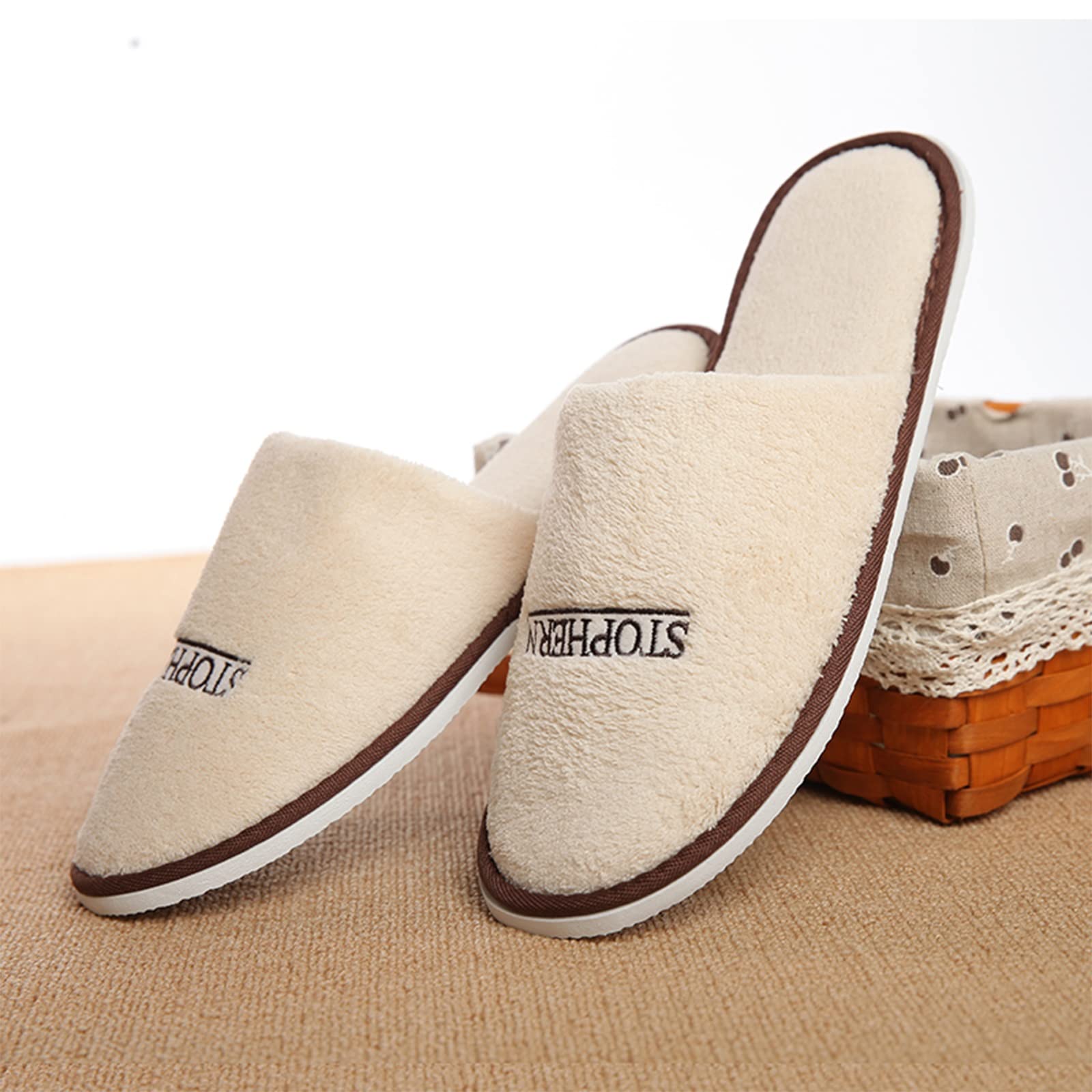Zapatillas De Spa De Hotel, 5 Pares De Pantuflas Desechables, Pantuflas Antideslizantes Con Parte Superior Cerrada, Pantuflas De Spa Unisex Para Viajes De Hotel, Suministros Para Invitados A Casa