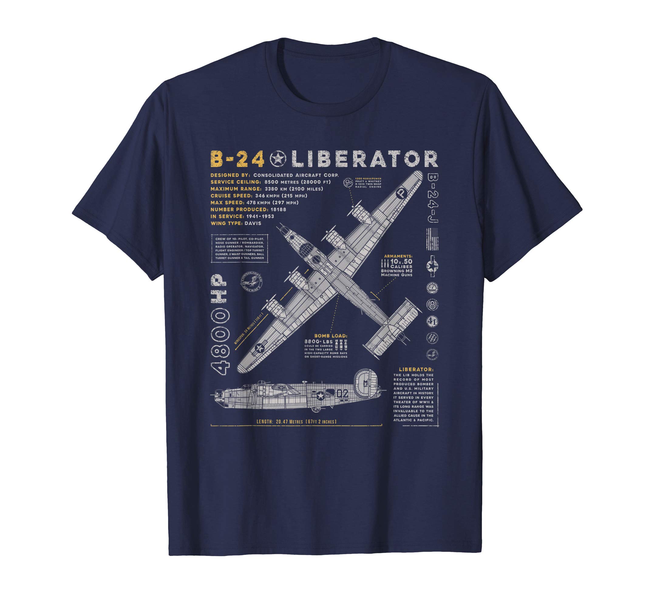 909 ApparelB-24 Liberator | Consolidated Aircraft B24 Bomber Vintage T-ShirtOEKO-TEX STANDARD 100