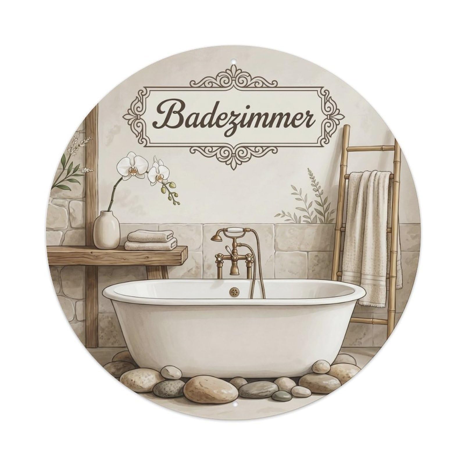Bathroom Zen Round Bathroom Metal Tin Sign