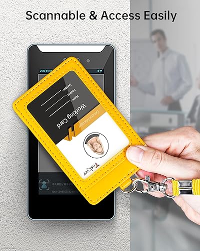 Miniatura 70 de Teskyer - Soporte para tarjetas de identificación con cordón, soporte de cuero para tarjetas de identificación, portatarjetas con cordón, vertical