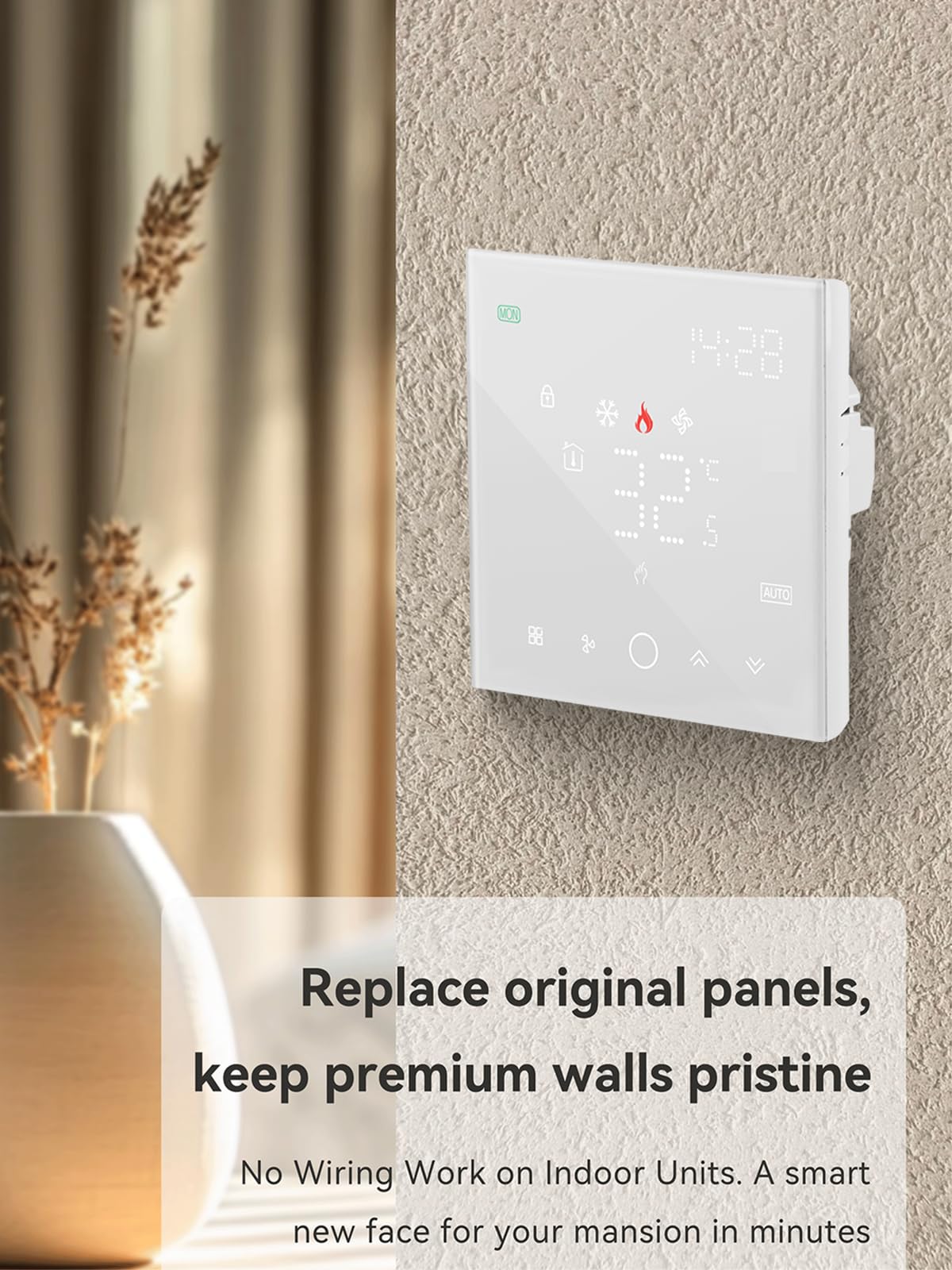Termostato Inteligente para Aire Acondicionado VRF - Pantalla Táctil LED, Compatible con Alexa/Google Home, 4 Modos (Frío/Calor/Ventilación/Deshumidificación), Requiere Hub Zigbee