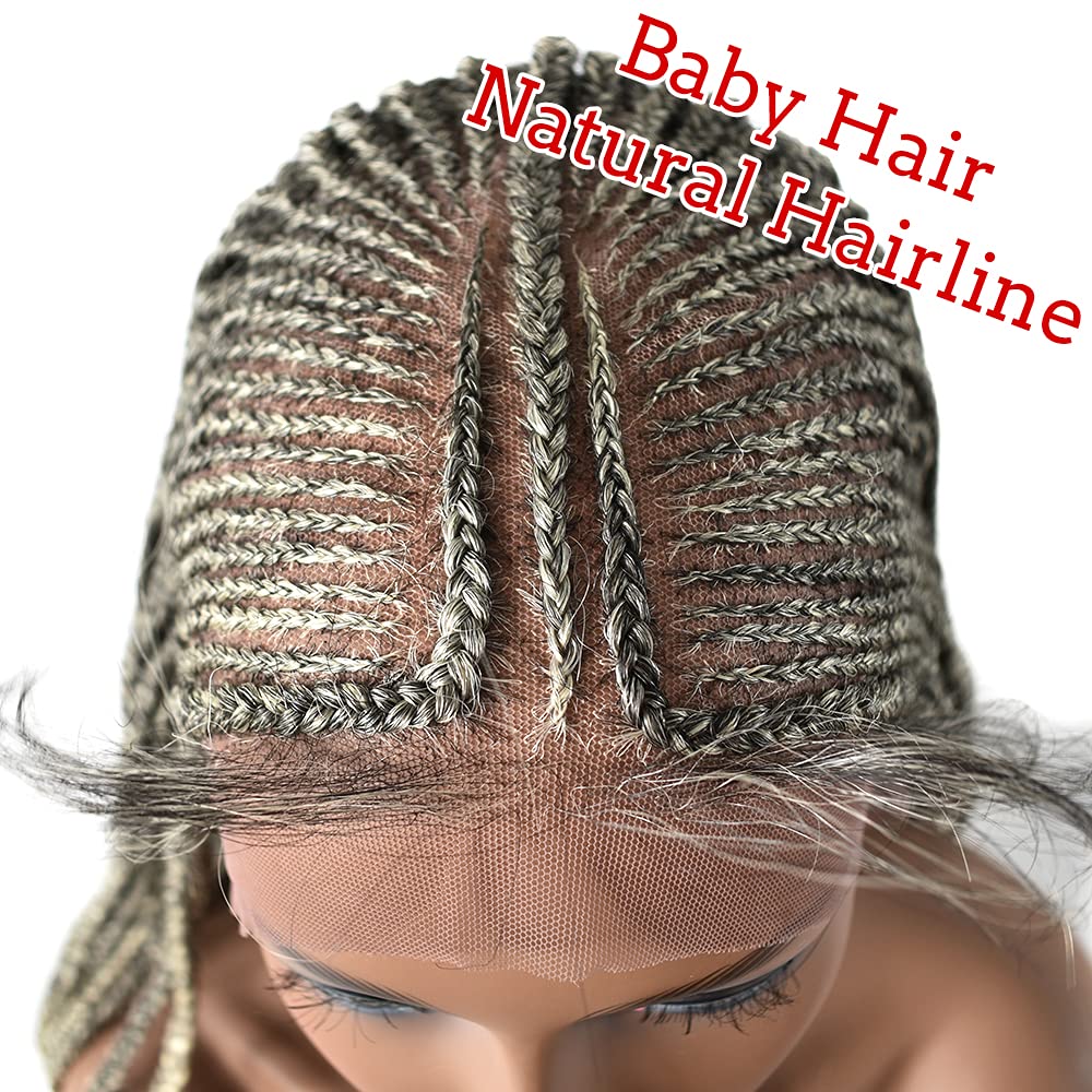 LYRICAL HAIR Twist Micro Box Braids Wigs with Baby Hair for Black Women Hand Tied 13"X7" Swiss Lace Front Lightweight Cornrow Braided Wig Synthetic 30" Long Hair (#1B/613T)