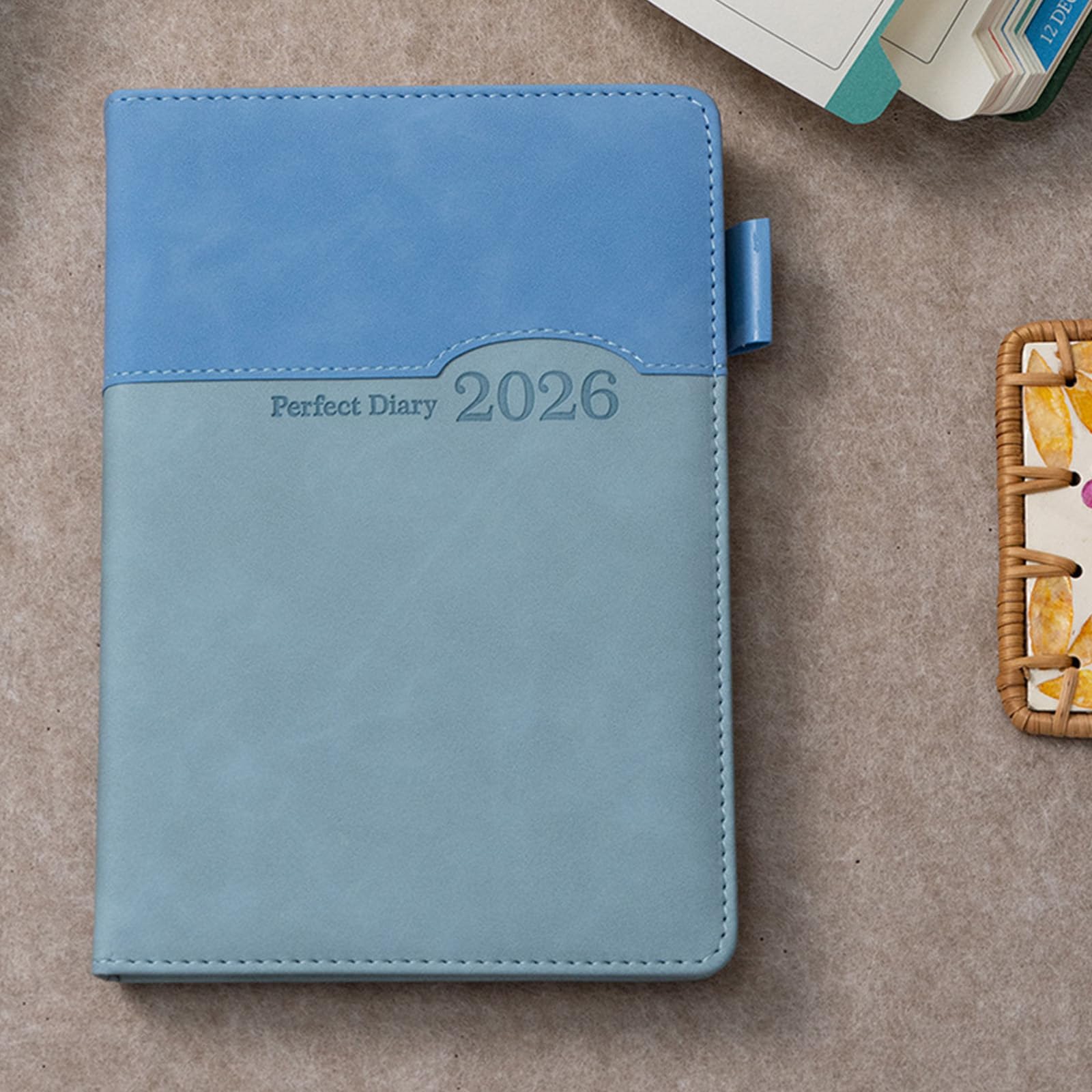 Daily Journal 400-stronicowy terminarz z wyściółką ze skóry PU Planista akademicki z kolorowymi zakładkami miesięcznymi do notatnika z harmonogramem(Dark Blue)
